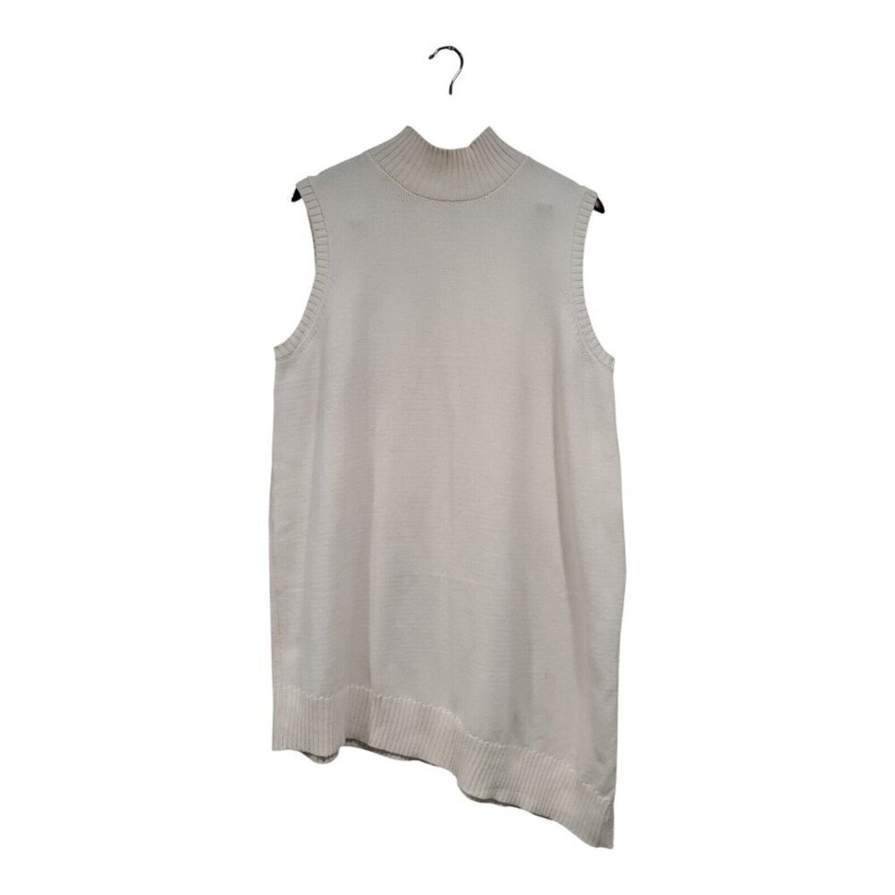 Eloquii Women's Cream Mock Neck Sleeveless Asymmetrical Long Sweater Slit 18/20